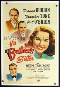 2x154 HIS BUTLER'S SISTER linen style C 1sheet '43 c/u of Deanna Durbin, Franchot Tone, Pat O'Brien