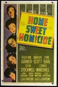 2x157 HOME SWEET HOMICIDE linen 1sh '46 Randolph Scott, Peggy Ann Garner, Lynn Bari, Dean Stockwell