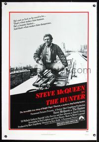 2x161 HUNTER linen one-sheet poster '80 great image of bounty hunter Steve McQueen on top of train!