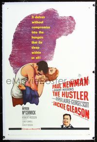 2x162 HUSTLER linen one-sheet '61 pool pros Paul Newman & Jackie Gleason, plus sexy Piper Laurie!