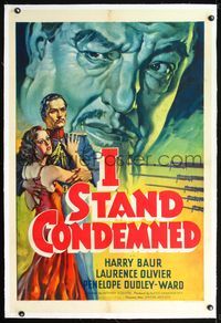 2x163 I STAND CONDEMNED linen 1sh '36 great art of Laurence Olivier w/beautiful girl + Harry Bauer!