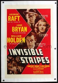 2x165 INVISIBLE STRIPES linen 1sh '39 George Raft, Jane Bryan, William Holden, Humphrey Bogart shown