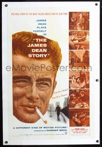 2x169 JAMES DEAN STORY linen one-sheet '57 cool close up smoking artwork, was he a Rebel or a Giant?