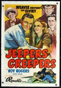 2x170 JEEPERS CREEPERS linen 1sh '39 art of young Roy Rogers in front of Elviry & Weaver Brothers!