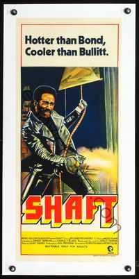 2y279 SHAFT linen Australian daybill poster '71 stone litho of tough Richard Roundtree shooting gun!