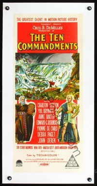 2y280 TEN COMMANDMENTS linen Australian daybill R60 Charlton Heston, Yul Brynner, Cecil B. DeMille