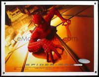 2y179 SPIDER-MAN linen British quad '02 Tobey Maguire crawling up wall, Sam Raimi, Marvel Comics!