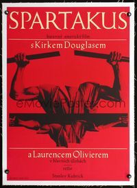 2y139 SPARTACUS linen Czech 23x33 '66 Kubrick, different art of crucified Douglas & breaking stick!