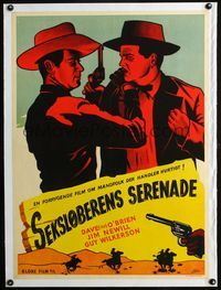 2y097 SEKSLOBERENS SERENADE linen Danish '40s The Texas Rangers, cool cowboy art by Poul Kerring!