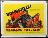 2y337 PATHS OF GLORY linen half-sheet '58 Stanley Kubrick, great artwork of Kirk Douglas in WWI!