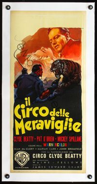 2y127 RING OF FEAR linen Italian locandina poster '57 great circus & romantic art by Martinati!