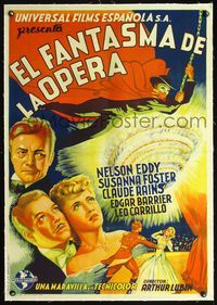 2y090 PHANTOM OF THE OPERA signed Spanish '43 by Susanna Foster, cool different horror art of Rains!