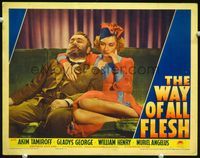 3b675 WAY OF ALL FLESH lobby card '40 Akim Tamiroff passed out on couch with sexy Gladys George!