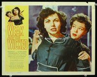 3b679 WEAK & THE WICKED LC '54 great close up of Glynis Johns restraining Jane Hilton w/scissors!