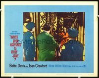 3b683 WHAT EVER HAPPENED TO BABY JANE? lobby card #7 '62 scariest Bette Davis meets police at gate!