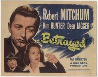 3b242 WHEN STRANGERS MARRY title lobby card R48 Robert Mitchum, Kim Hunter, Dean Jagger, Betrayed!