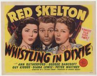 3b243 WHISTLING IN DIXIE TC '42 Red Skelton between Ann Rutherford & Diana Lewis, all whistling!