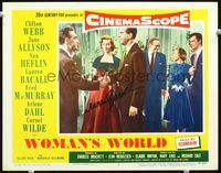 3b700 WOMAN'S WORLD signed LC #2 '54 by Lauren Bacall, who is with the other top cast members!