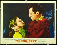 3b712 YOUNG BESS movie lobby card #8 '53 close up of Stewart Granger warning pretty Jean Simmons!