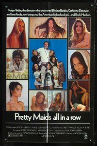 3e566 PRETTY MAIDS ALL IN A ROW one-sheet '71 Rock Hudson seduces sexy high school cheerleaders!