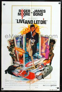 3f577 LIVE & LET DIE one-sheet movie poster '73 art of Roger Moore as James Bond by Robert McGinnis!