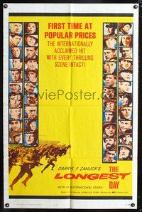 3f583 LONGEST DAY one-sheet movie poster '62 John Wayne in World War II, all-star cast!