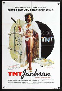 3g888 TNT JACKSON style B one-sheet poster '74 John Solie art of Jeanne Bell, sexy black hit woman!