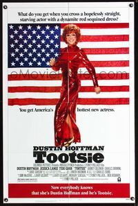 3g893 TOOTSIE style B one-sheet '82 full-length Dustin Hoffman in drag in front of American flag!