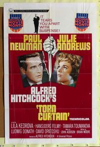 3g894 TORN CURTAIN 1sh '66 Paul Newman, Julie Andrews, Alfred Hitchcock tears you apart w/suspense!