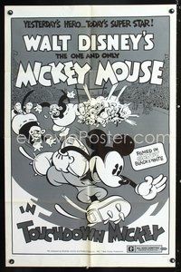 3g895 TOUCHDOWN MICKEY 1sheet R74 Walt Disney, great cartoon art of Mickey Mouse playing football!