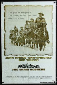 3g901 TRAIN ROBBERS style B 1sheet '73 great image of cowboys John Wayne & Ann-Margret on horseback!