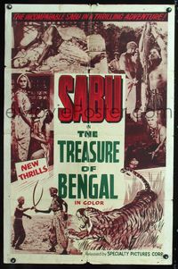 3g903 TREASURE OF BENGAL 1sheet '54 Il Tesoro del Bengala, Sabu, Luisella Boni, thrilling adventure!