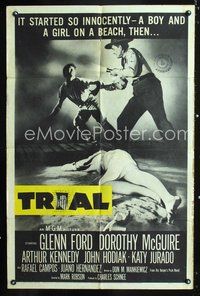 3g905 TRIAL one-sheet movie poster '55 lawyer Glenn Ford, Dorothy McGiure, racial prejudice!