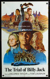 3g906 TRIAL OF BILLY JACK one-sheet poster '75 cool L. Salle art of Tom Laughlin as Billy Jack!