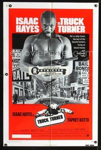 3g910 TRUCK TURNER glossy one-sheet poster '74 AIP, great image of shirtless Isaac Hayes w/gun!