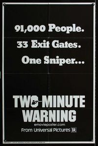 3g917 TWO MINUTE WARNING teaser 1sh '76 Charlton Heston, John Cassavetes, sniper at football game!