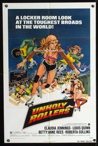 3g924 UNHOLY ROLLERS one-sheet poster '72 cool artwork of sexy skating rollergirl Claudia Jennings!