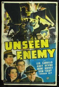 3g926 UNSEEN ENEMY kraftbacked one-sheet '42 Leo Carrillo, Andy Devine, cool naval battle artwork!