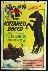 3g927 UNTAMED BREED one-sheet poster '48 Sonny Tufts fighting with men, wild horse, charging bull!