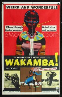 3g941 WAKAMBA one-sheet movie poster '55 actual customs of weird & wonderful African tribe!