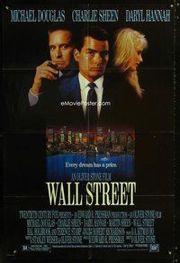 3g945 WALL STREET one-sheet poster '87 Michael Douglas, Charlie Sheen, Daryl Hannah, Oliver Stone!