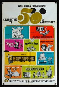 3g947 WALT DISNEY 50th ANNIVERSARY one-sheet movie poster '73 several Disney classics!