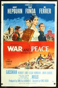 3g948 WAR & PEACE one-sheet '56 art of Audrey Hepburn, Henry Fonda & Mel Ferrer, Leo Tolstoy epic!