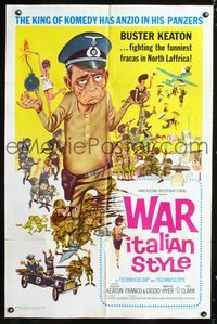 3g950 WAR ITALIAN STYLE 1sh '66 Due Marines e un Generale, great WWII cartoon art of Buster Keaton!