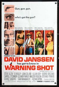 3g951 WARNING SHOT one-sheet poster '66 David Janssen, Joan Collins, sexy girls, who's got the gun?