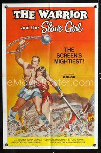 3g952 WARRIOR & THE SLAVE GIRL 1sh '59 awesome artwork of gladiator & girl, mightiest Italian epic!