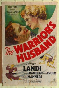 3g953 WARRIOR'S HUSBAND one-sheet '33 romantic stone litho of pretty Elissa Landi & David Manners!