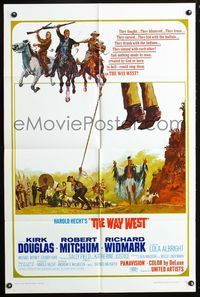 3g955 WAY WEST style B one-sheet poster '67 Kirk Douglas, Robert Mitchum, Harold Hecht western epic!