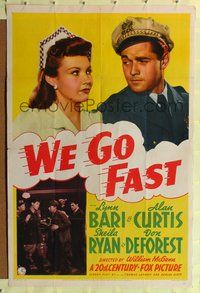 3g956 WE GO FAST 1sheet '41 pretty waitress Lynn Bari tells motorcycle cop Alan Curtis to slow down!