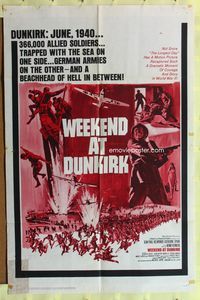 3g959 WEEKEND AT DUNKIRK 1sheet '65 Jean-Paul Belmondo, Week-end a Zuydcoote, cool WWII battle art!